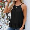 Spring Summer Women's Ruffle Hem Tank Top Sexy Halter Neck Tie Solid Color Camis