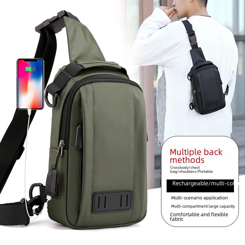 Men's Fashionable Waterproof Nylon Chest & Shoulder Bag with Charging Feature