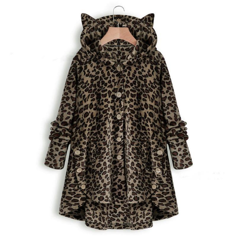 

Осенне-зимний пуговица с капюшоном «кошачьи уши» (Хлеб в форме кошачьих ушей, приготовленный на пару) Пальто с плюшевым верхом, нерегулярное, однотонное, женское 5XL дубильная кора