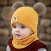Baby Winter Hat & Scarf Set - Warm Knit Beanie with Pom Pom & Number Embroidery Soft Ear Flap Cap for Boys Girls Outdoor