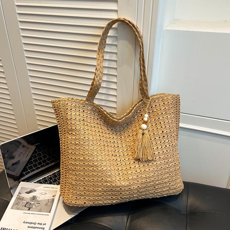 Nuova Borsa a Spalla Semplice in Paglia di Grande Capacità da Donna alla Moda e Versatile Borsa a Tracolla per la Spiaggia e per il Pendolarismo