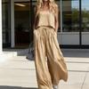 Summer Sleeveless 2 Piece Outfit for Women Casual Crop Cami Top And Wide Leg Pants Lounge Matching Sets with Pockets