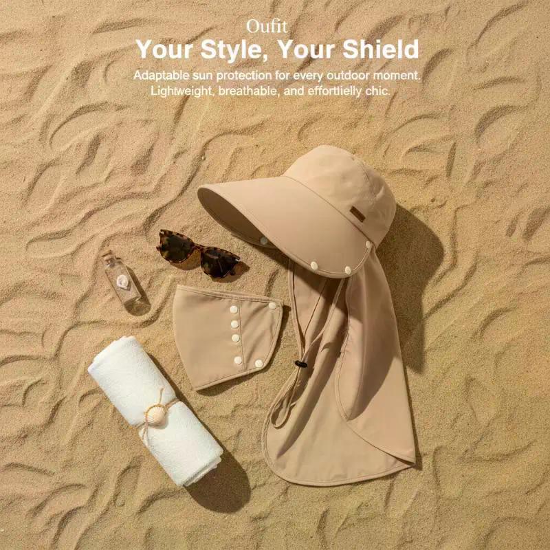 Women Anti UV Sunshade Shawl Cap Detachable Wide Brim Visor For Outdoor Sports Beach Travel Accessory