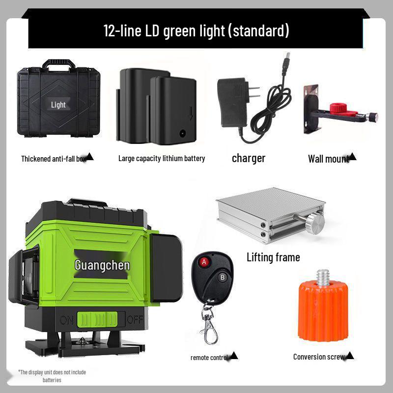 High Precision 12/16 Line Infrared Green Laser Level with Automatic Leveling for Walls and Floors