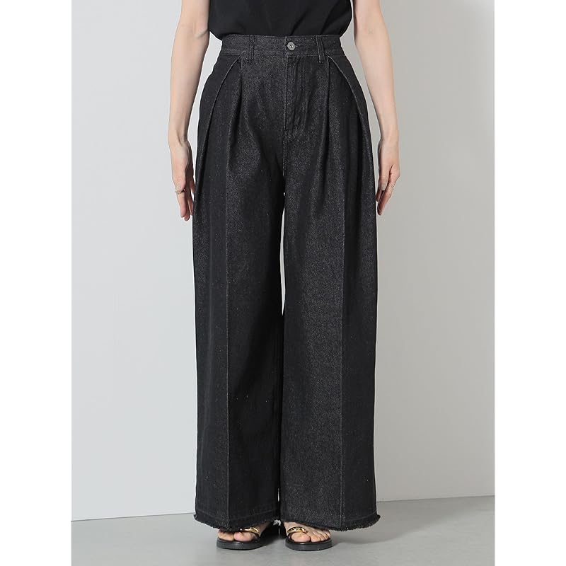 [Beams Heart] Hose Fransen Tuck weite Hose Damen CHARCOAL BLACK S