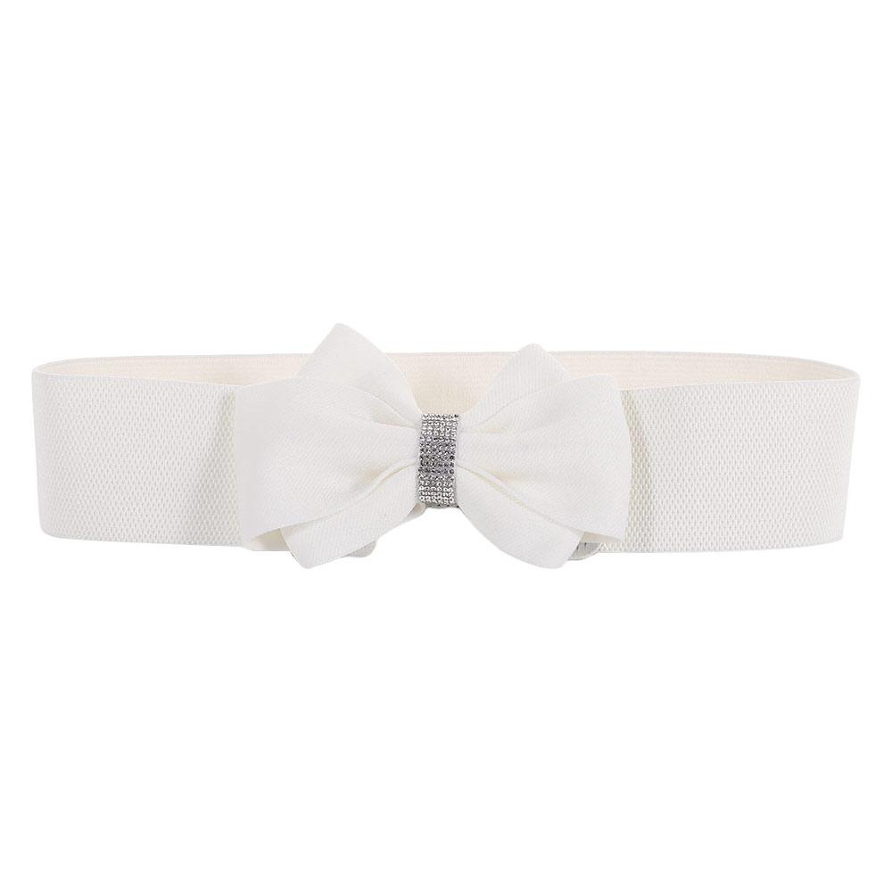 Adjustable Buckle Women's Elastic Wide Belt Solid Color Bowknot Waistband  Dress Coat Accessories