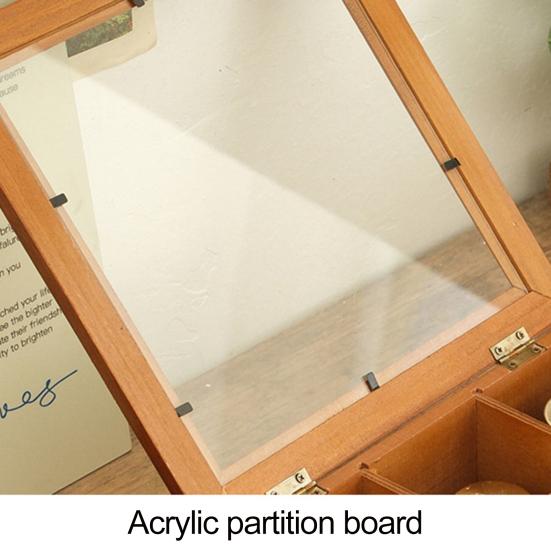 Boîte de Rangement en Bois à 9 Compartiments Boîte de Collection de Roches avec Couvercle en Acrylique Transparent Étui de Rangement Rétro pour Bijoux Cristaux et Petits Objets de Collection