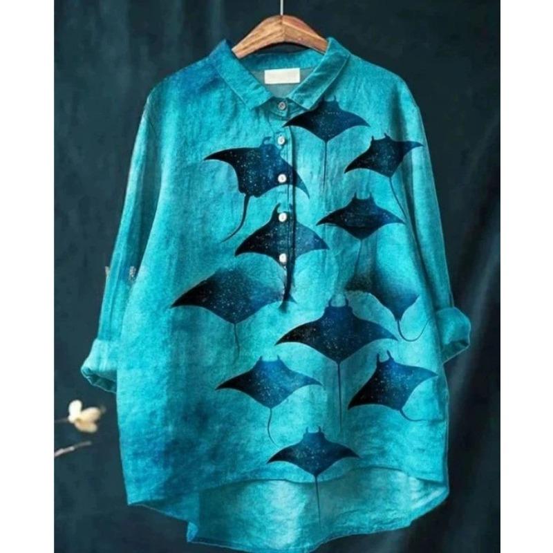 Summer Women's Loose Printed Round Neck Casual Plus Size Women's Long Sleeve T-shirt
