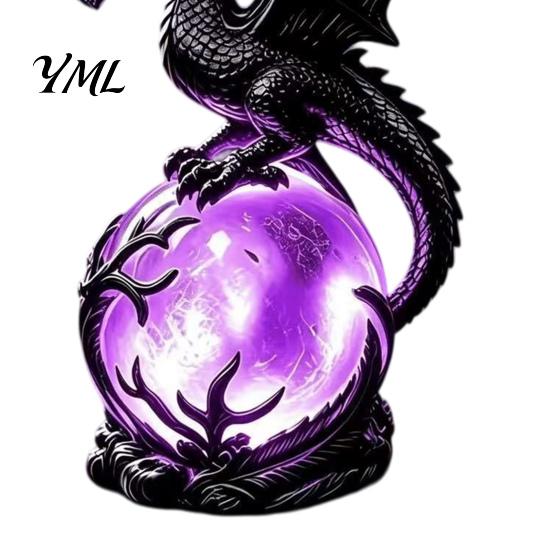 Mysterious Home Decor Gothic Dragon Night Light, Resin Statue with Purple Glowing Crystal Dark Atmosphere Light Sphere, Fantasy Table Lamp for