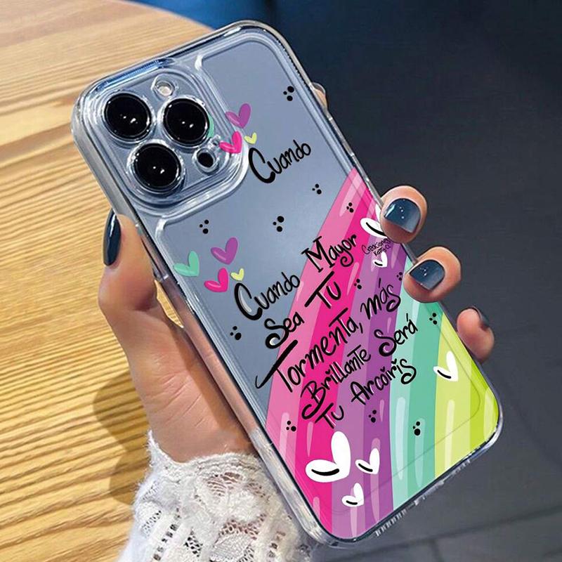 Cute Rainbow Slogan Print Phone Phone Case for Iphone 17 16 15 14 13 12 11 17 Pro Max Mini 16E Plus Vintage Floral Soft Cover