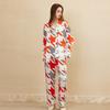 Butterfly embroidery, mulberry silk pajamas two-piece set, fashionable contrasting colors, thousand bird grid printing long-sleeved trousers, silk 