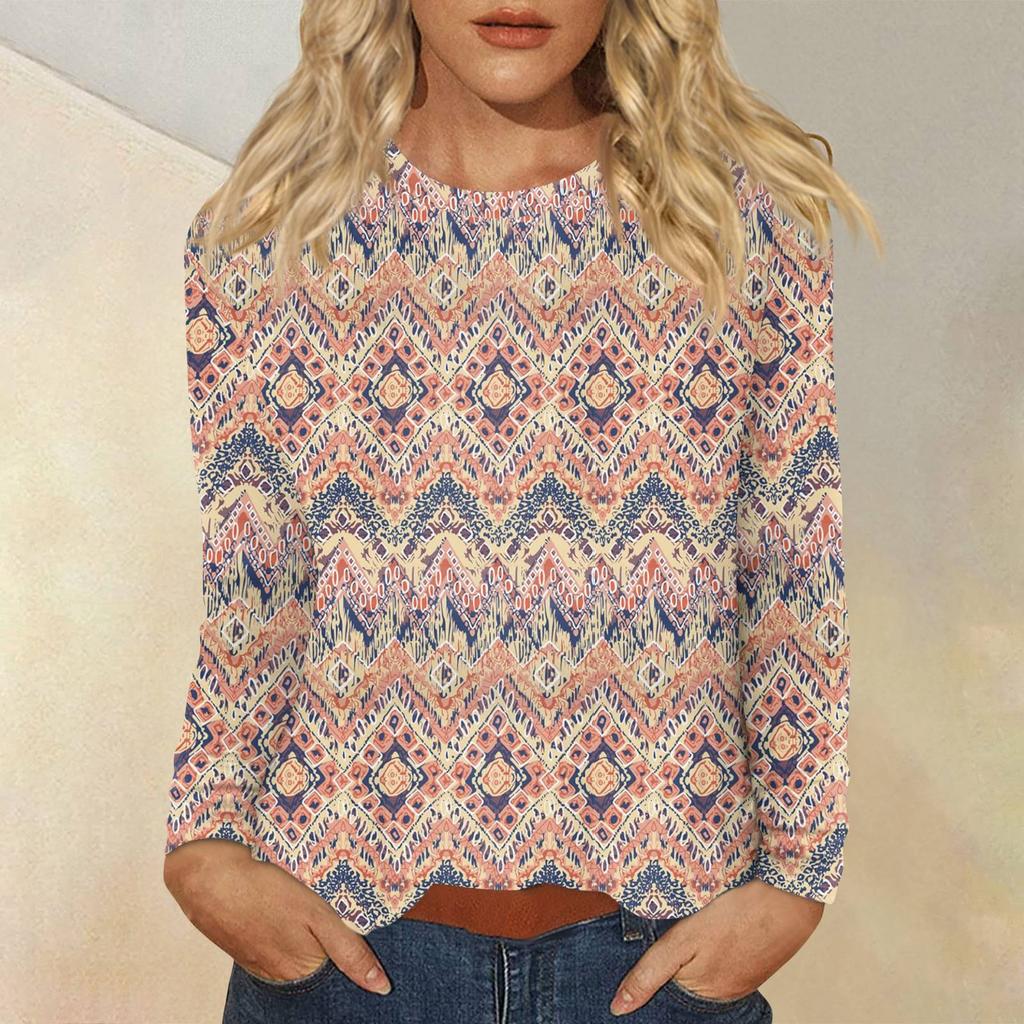 Women's Daily Casual Long-sleeved Printed O-neck Top