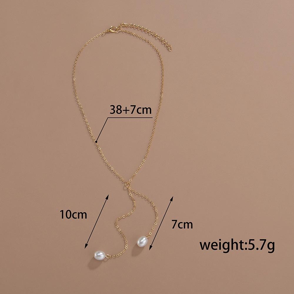 Commuter Ladies Necklace Simple Pearl Pendant Adjustable Metal Clavicle Chain