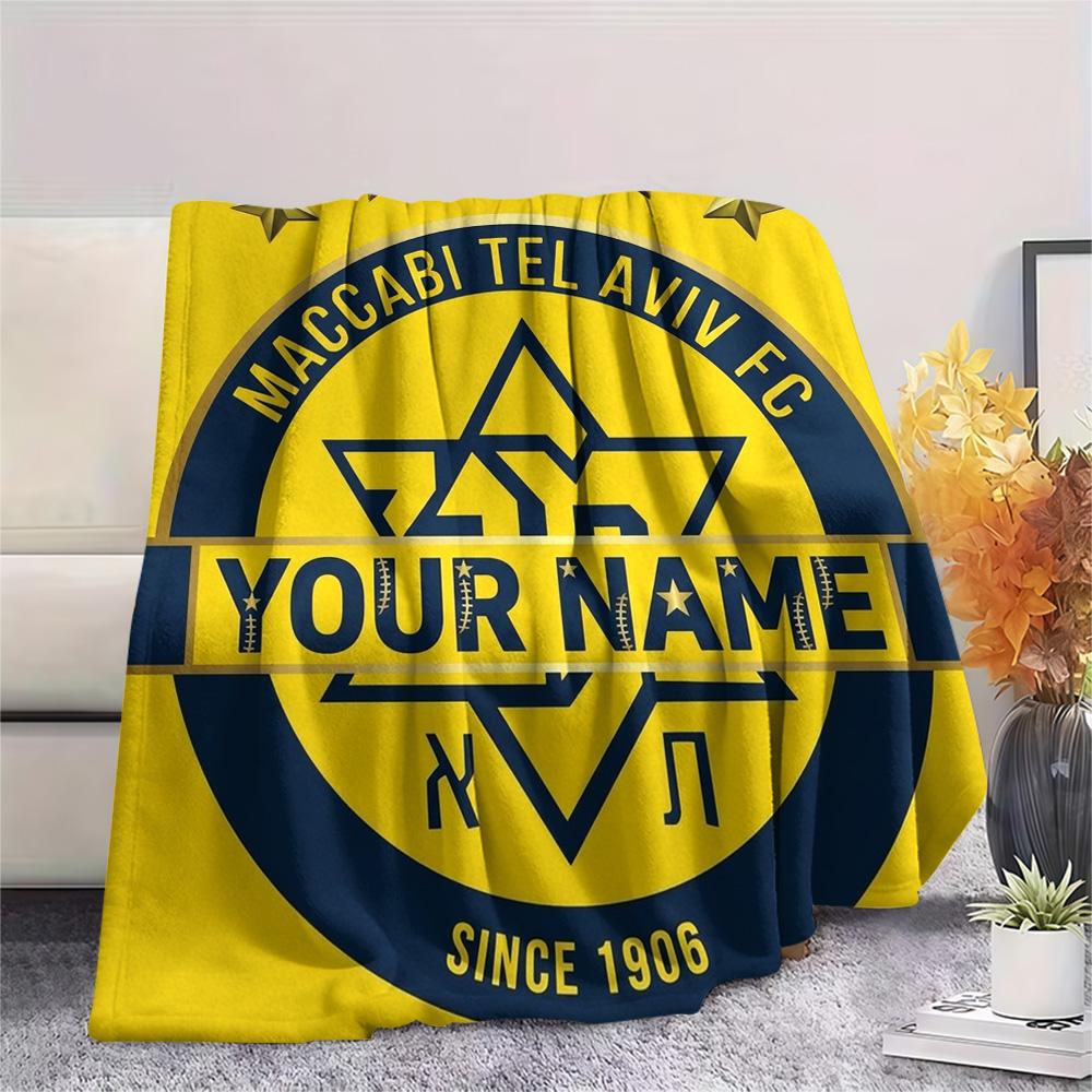 1 Stück Maccabi Fanartikel Benutzerdefinierter Name Gemustert Flanelldecke Geeignet Für Alle Jahreszeiten Für Heimdekoration Wärme Und Komfort Geschenke Feiertagsgeschenk