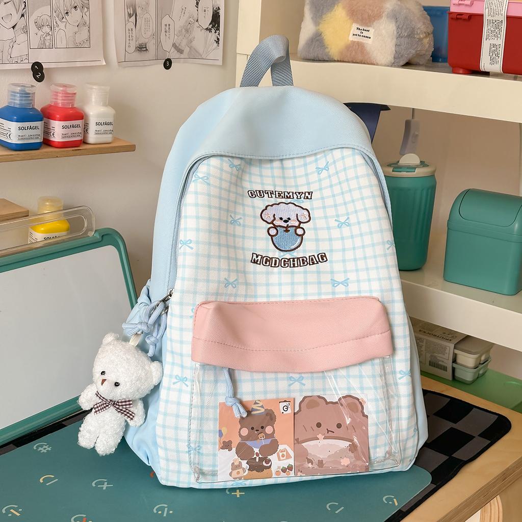 Schoolbag cute small fresh backpack 1011 sweet large capacity Japanese plaid schoolbag women's niche light casual backpack