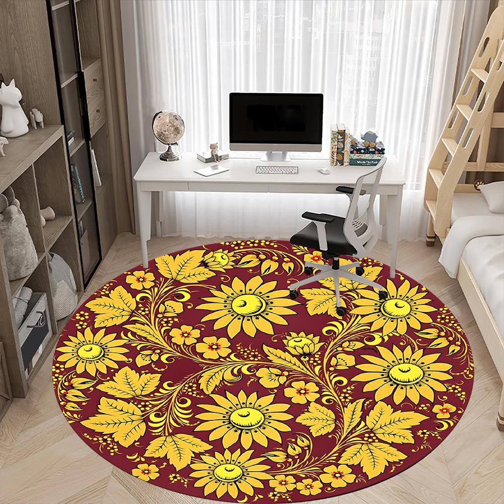 1pc Floral Pattern Carpet, Round Non Slip Durable Large Size Office Carpet, Suitable for Office