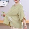 Women's Plus Size Chinese Embroidery Top – 3/4 Sleeve Round Neck Textured Blouse (Sizes 3XL-8XL) for Middle-Aged Ladies
