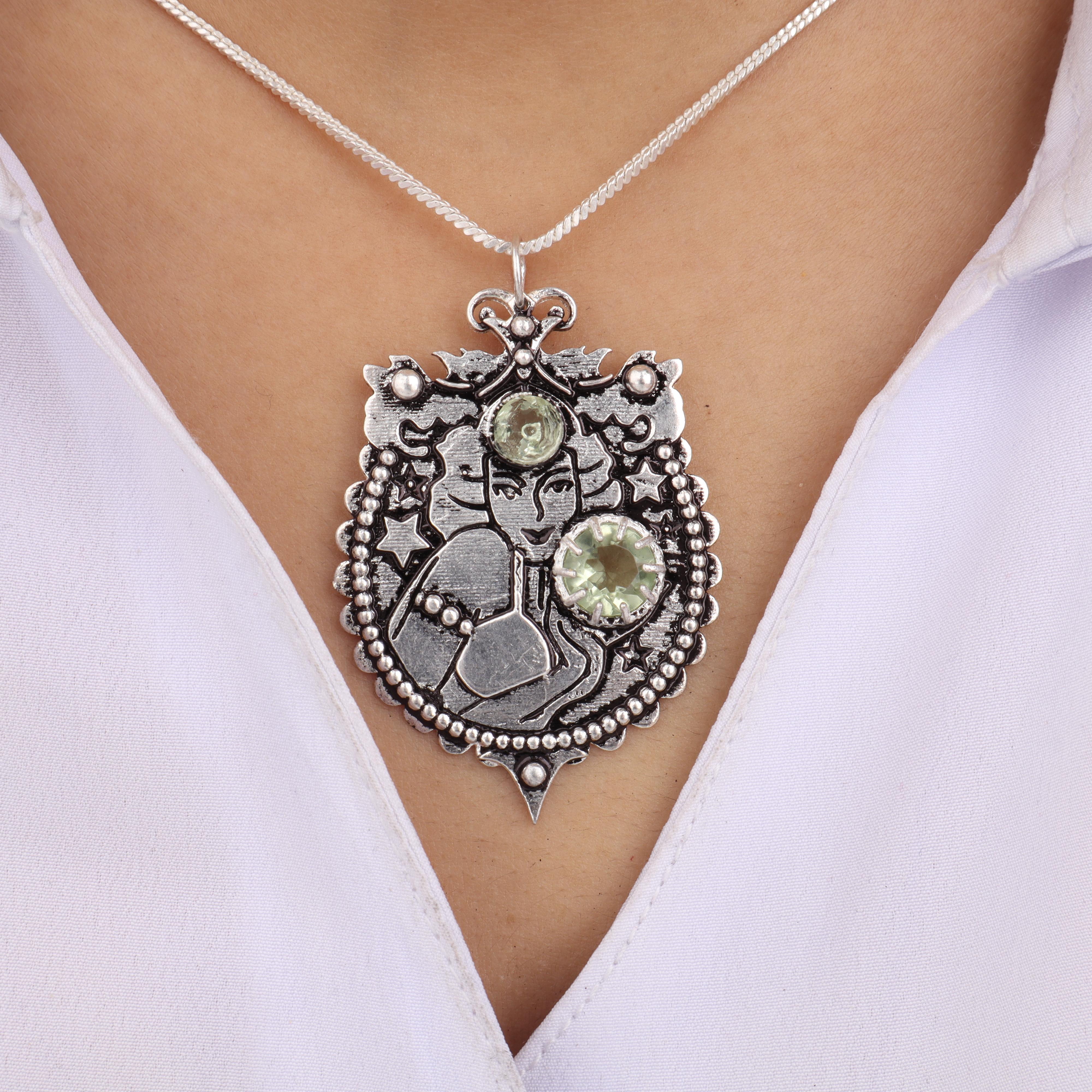 Зеленый Аметист Драгоценный Камень 925 Стерлинговое Серебро Женский Элегантный Кулон 1.9  Для Свадебного Подарка CP-44-6