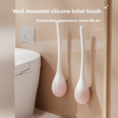 Wall Mounted Household Toilet Brush, No Dead Angles, Long-handled Bathroom Cleaning Tool, with Toilet Base for Deep Cleaning.