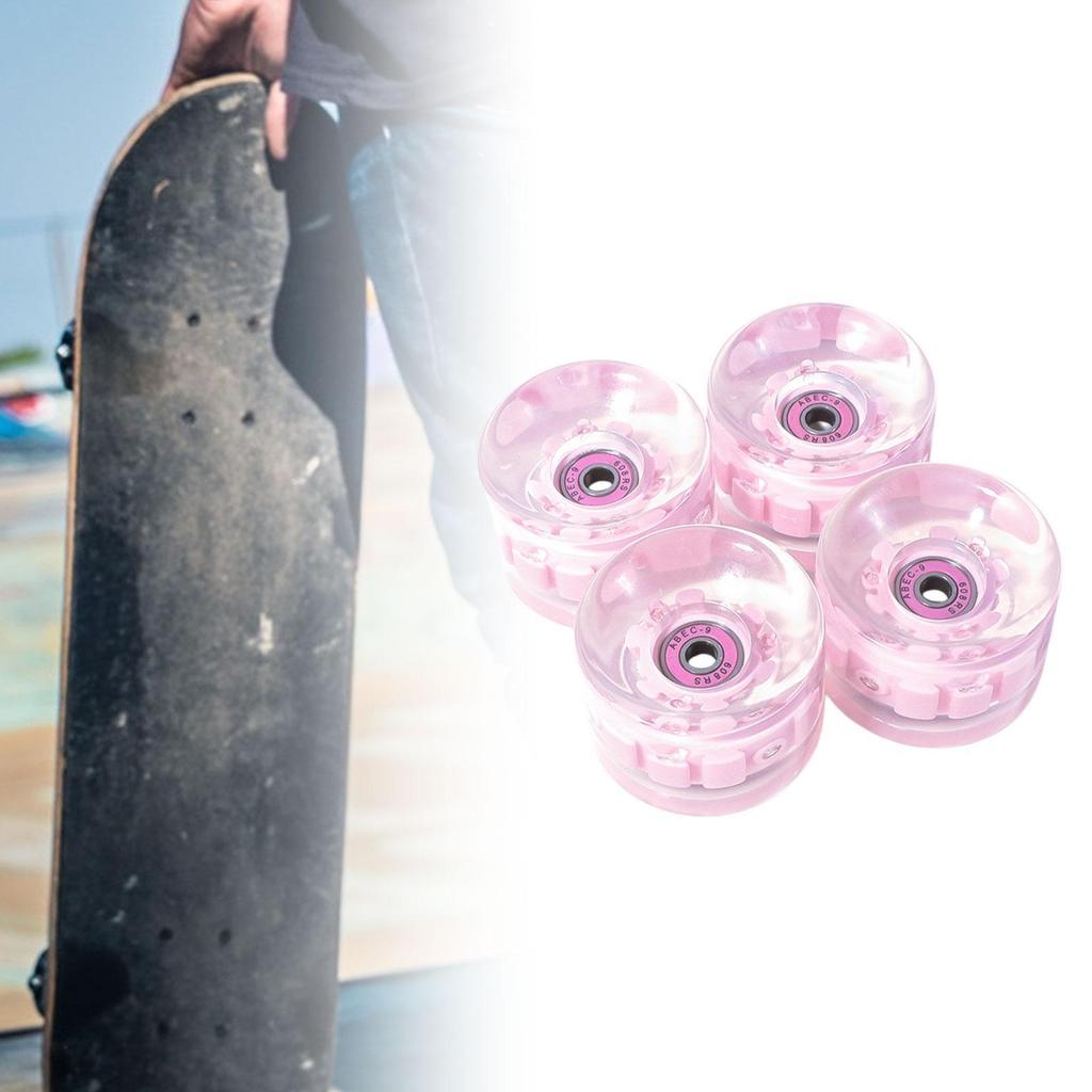 4 Pieces Skateboard Wheels Repair Parts with Bearings LED Cruiser Wheels