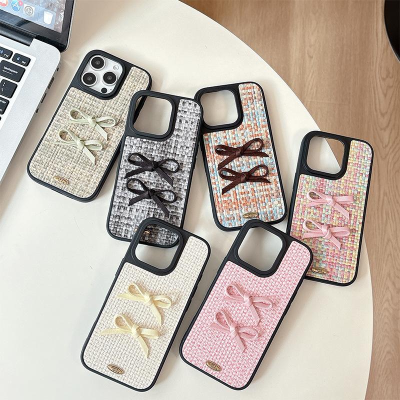 Leather Bow for Apple 17promax Mobile Phone Case for IPhone16 High-end 15 Simple 13 Anti-fall 14