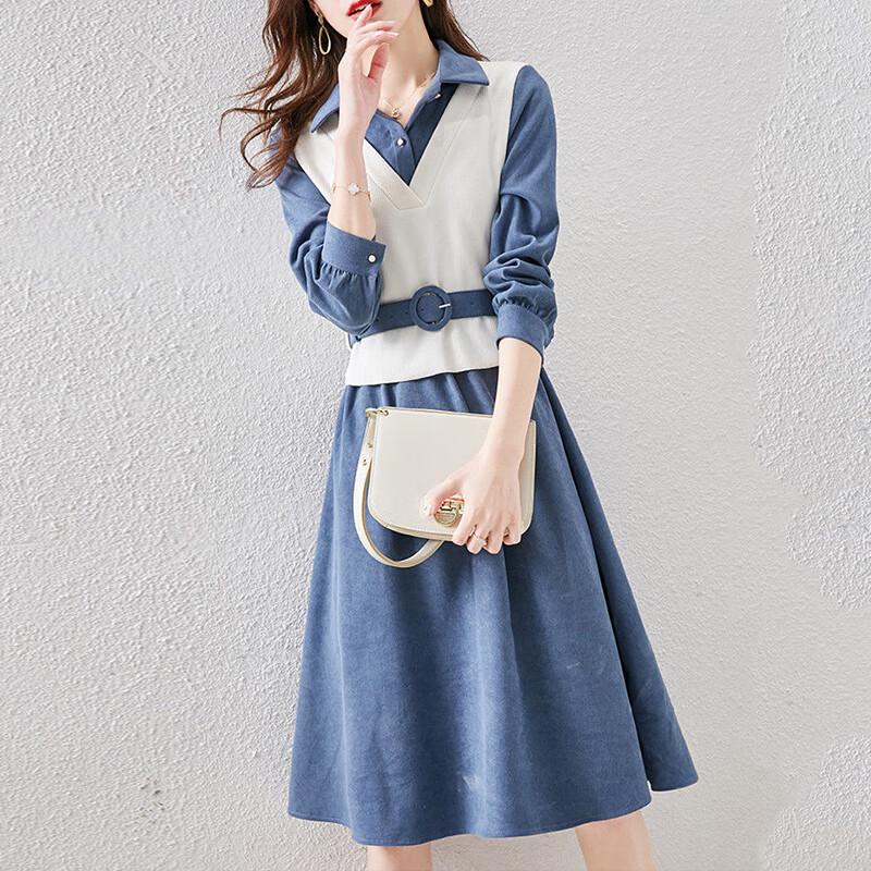 La Chapelle Women s V-Neck A-Line Patchwork Dress M