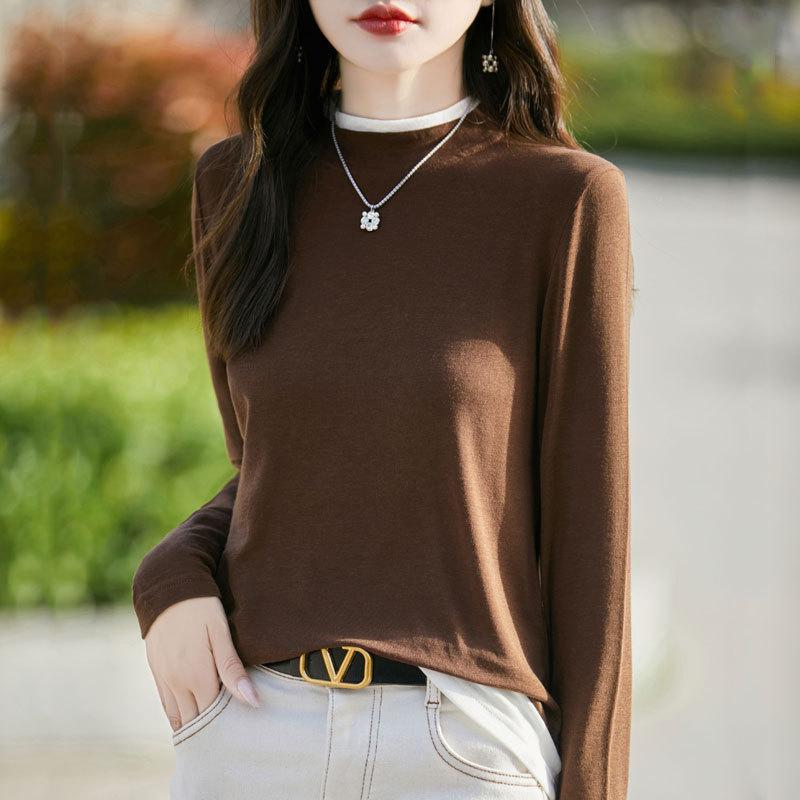 Autumn Women's Half High Crew Neck Knit Sweater Long Sleeve Sweater