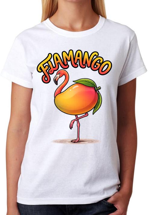 Flamango Funny Flamingo Mango Pun Ladies T-Shirt Summer Humour Tee S
