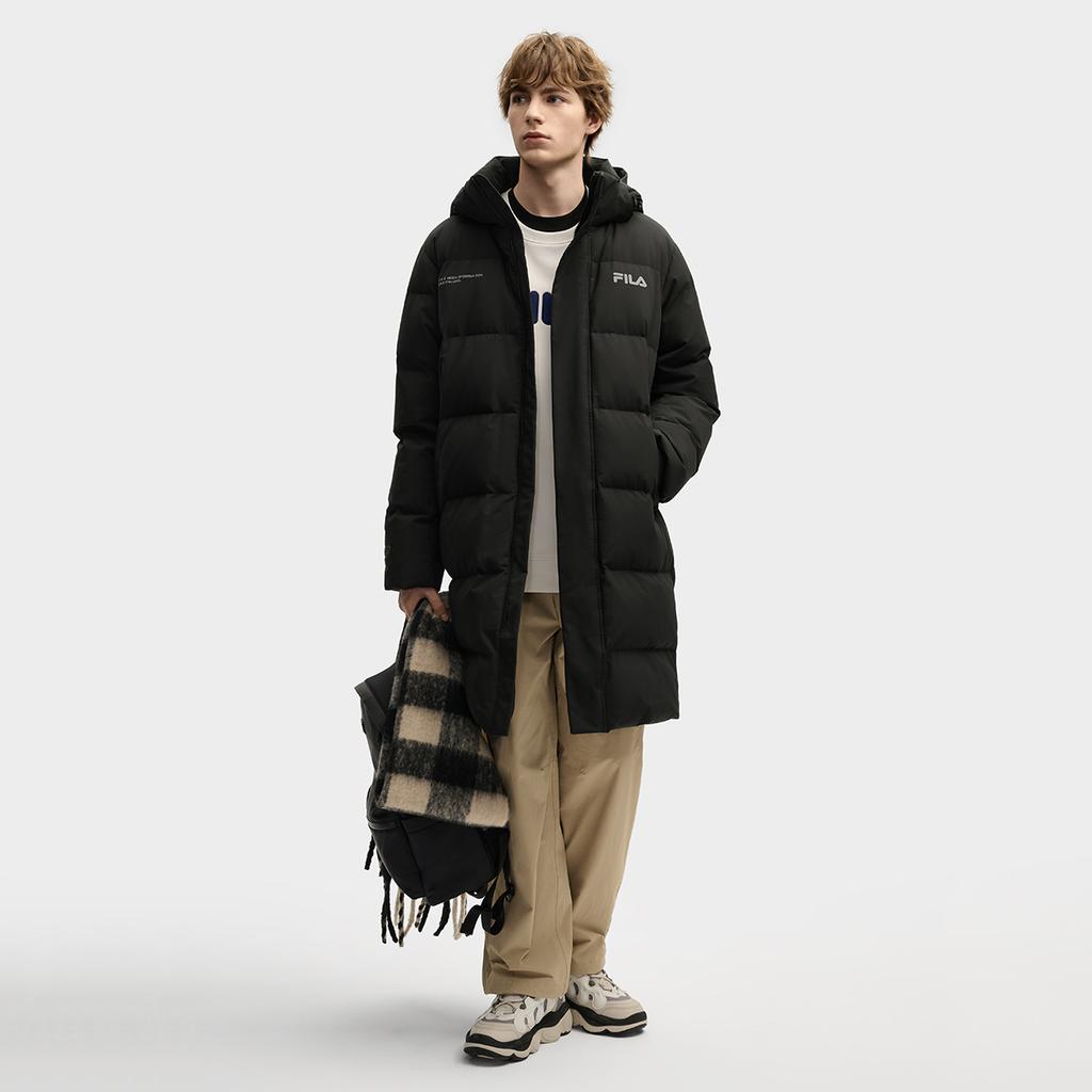 FILA Original Fashion Simple Personality Trendy Casual Versatile Comfortable Long Hooded Down Jacket Men outerwear F11M549904FBK