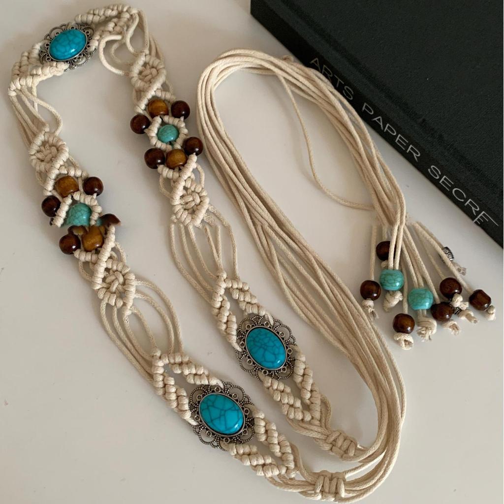 Korean Silk Scarf with Wooden Beads: Trendy, Versatile Waist Chain & Belt for Women