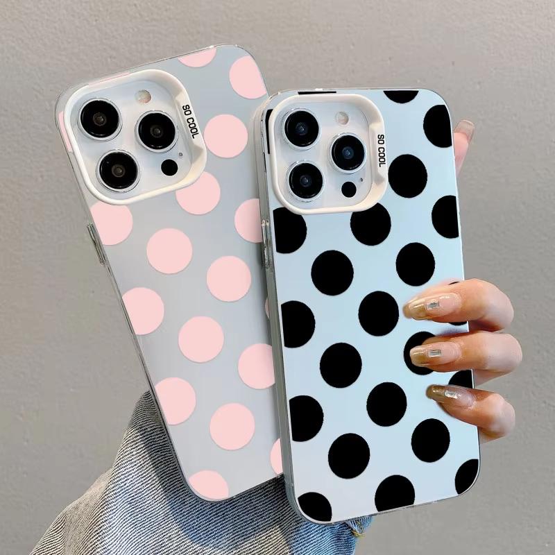 Minimalist Black White Polka Dot Pattern Laser Phone Case For iPhone 15 14 Pro Max Plus 17 16 Pro Max 13 Mini 12 11 Pro Max Case