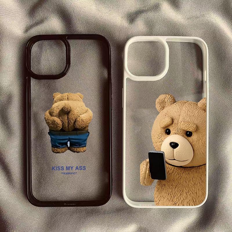 Teddy Bear Couple Cartoon Clear Case For Samsung Galaxy S24 S23 S22 Ultra S24 FE S25 A06 A16 A54 A35 A15 A55 A52 A34 5G Cover