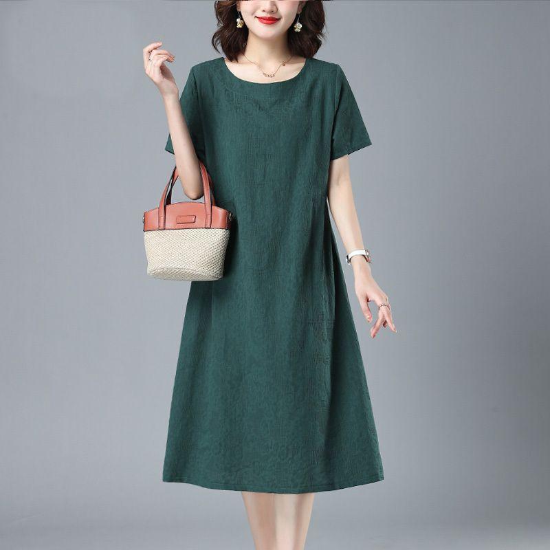 Mom Summer Cotton and Linen Dress 2025 New Middle-aged and Elderly Women's Clothing Showing Thin Foreign Casual Fashion Temperament Skirt