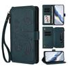 For Samsung Galaxy S25 Edge S25 S24 Ultra S24 FE Case, Flower Wallet Flip Case RFID Blocking, Zipper, Card Slots, Wrist Strap