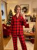Women's Red Plaid Pajama Set - European & American Style, Long Sleeve, Autumn/Winter 2026 Christmas Edition.