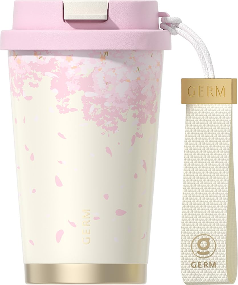 GERM Sakura Design Insulated Mug Stainless Steel Insulates Hot Cold Design for and Travel - & Drinks, Leak-Proof Double-Layered Commuting,
