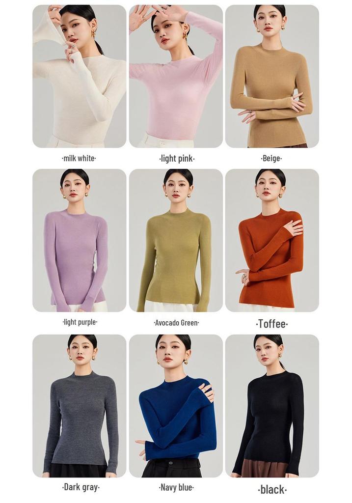Autumn/Winter Women's Seamless 100% Wool Half-High Neck Slim Fit Sweater