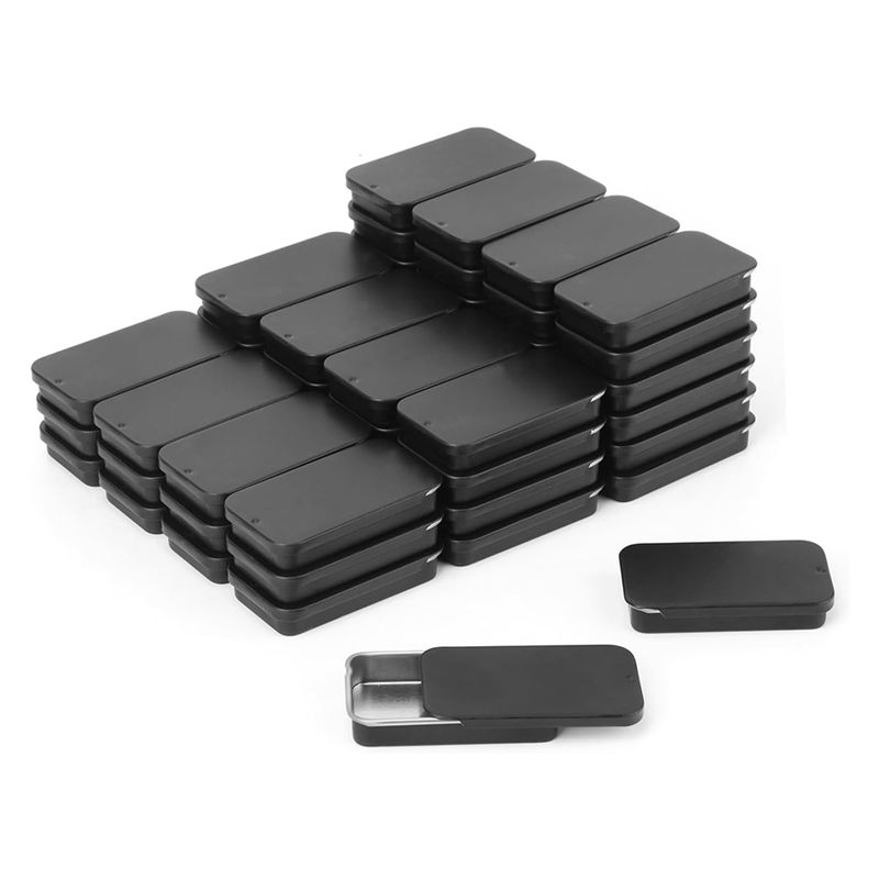 Feb.60 Pack Black Mini Rectangular Metal Tins Boxes With Sliding Lids, Small Empty Slide Top Metal Tin