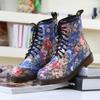 Moda Taglie Forti Autunno Bellissime Scarpe Floreali Donna con Lacci Stivali Bassi da Motociclista in Pelle di Mucca Stivali Bassi da Cowboy per Donna