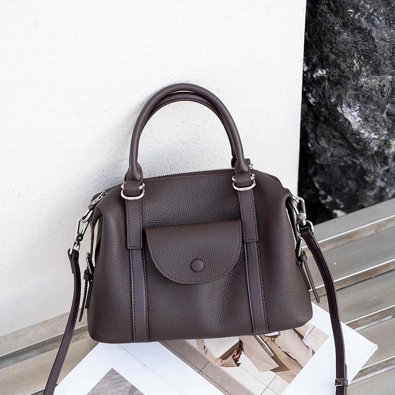 Durable Natural Cowhide Crossbody Bag for Women Retro Genuine Leather Shoulder Bag Luxury Designer Handbag