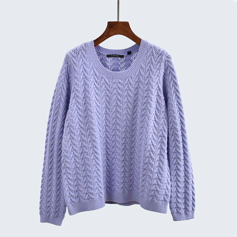 Export Yuan Single round Neck Loose Long Sleeves High Quality Computer Woven Flower Pure Color Pullover Bottoming Shirt Women's Knitting Sweater