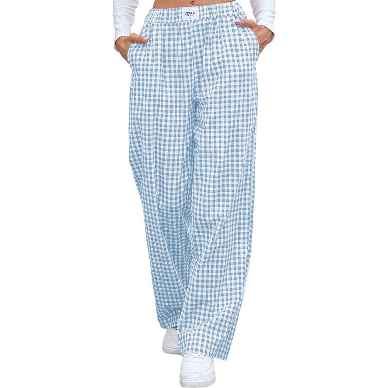 Checked Casual Loose Pocket Trousers Gingham Casual Loose Pockets Straight-Leg Trousers