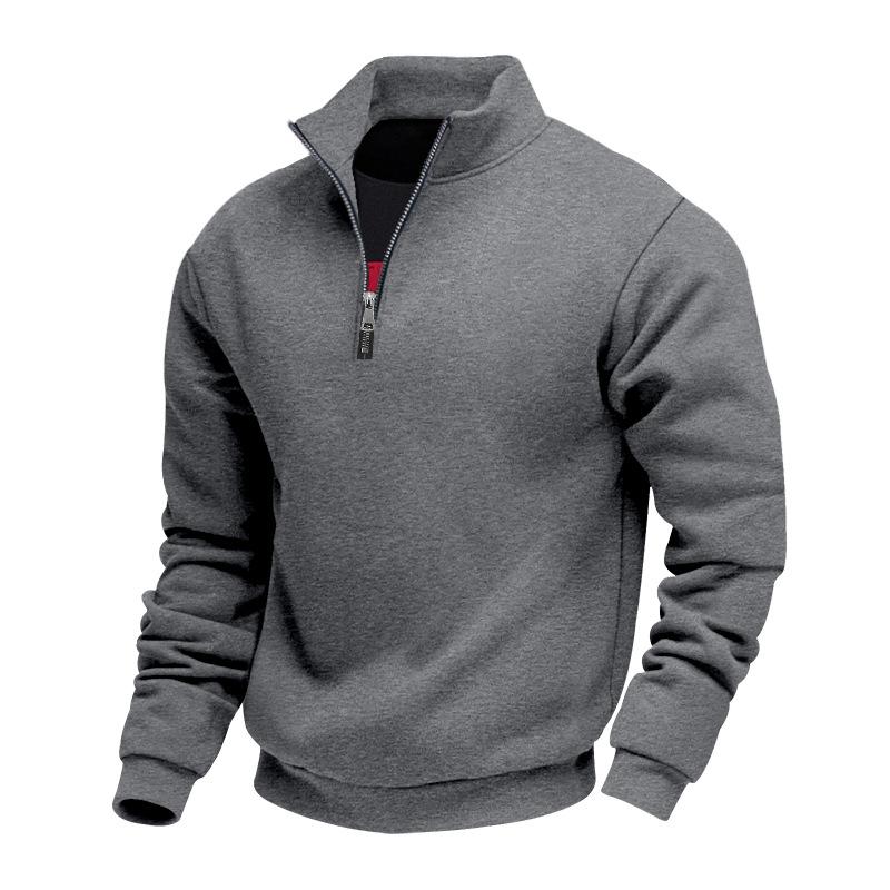 

Plus Size Autumn/Winter Fleece-Lined Half-Zip Pullover Plain Colour Casual Hoodie for Men S темно-серого