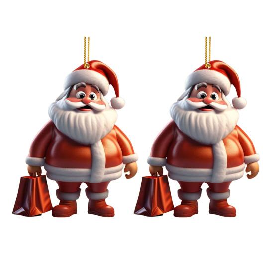 Santa Claus Decoration 2D Acrylic Hanging Ornament Cartoon Santa Christmas Tree Decoration for Mantel Wall Window Decor