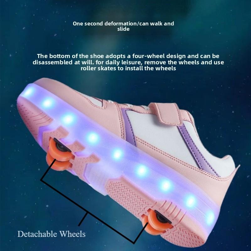 LED Roller Skates Shoes with Wheels Children's Roller Skates Shoes Speed Sneaker Shoes for Girls Women Sneakers with 4 Wheels