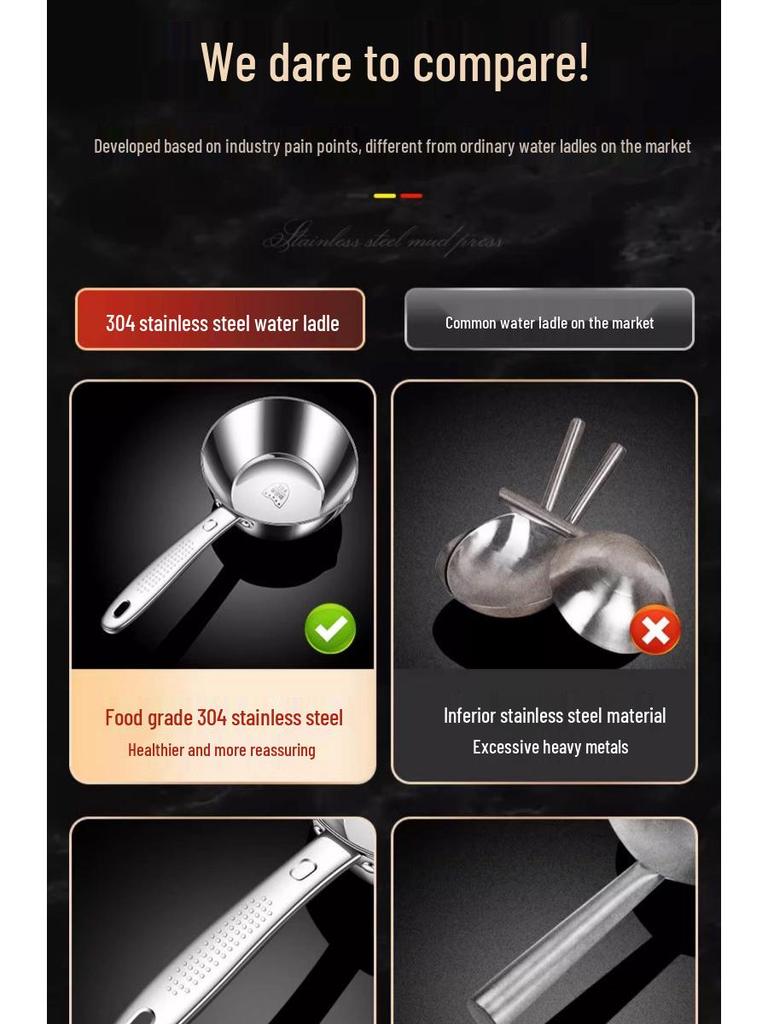304 Stainless Steel Non-slip Water Ladle – Thickened Large Water Scooping Spoon for Kitchen Use