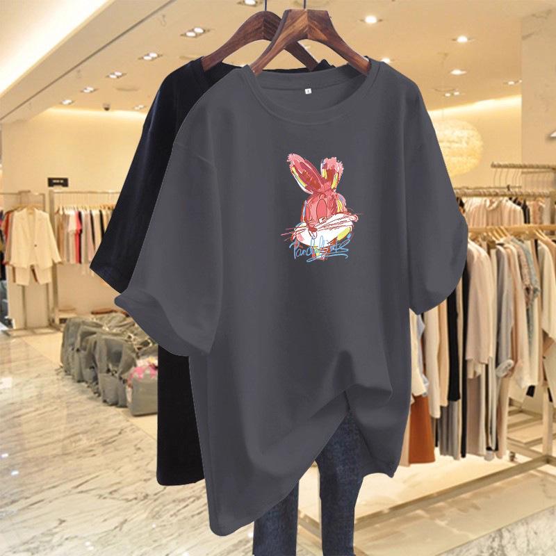 2026 Women's Cartoon Round Neck Short Sleeve Loose Plus Size Pure Cotton Summer T-shirt