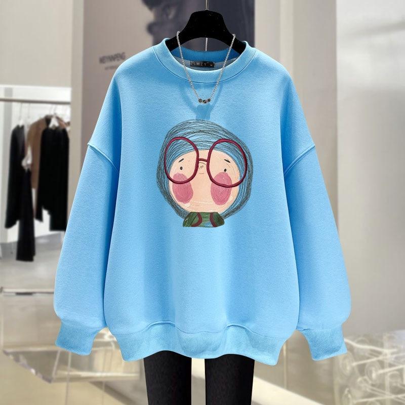 Off-white Sweater Women's Loose and Thin Spring, Autumn and Winter New Cute Cartoon Foreign Style Velvet Medium and Long Top