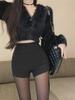 High Waist Black Velvet Shorts for Autumn/Winter - Petite Hot Girl Style