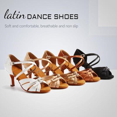 Women Latin Dance Shoes Tango Ballroom Woman Dancing Shoes Girls Ladies Salsa Practice Sandals High Heels Pink White 6/7.5CM